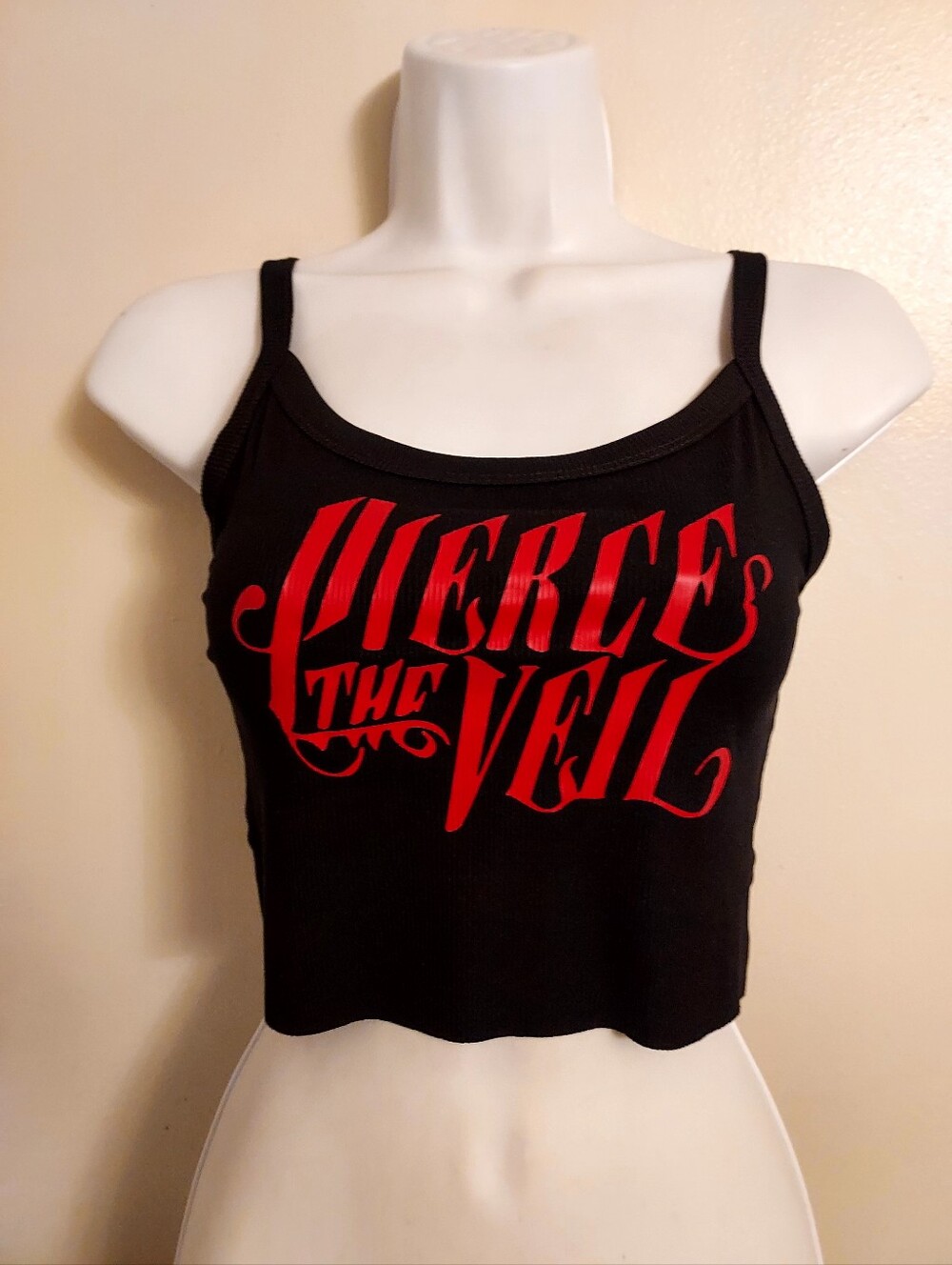 Pierce the Veil hand cropped tank top ultra cropped red matte logo ptv tank top